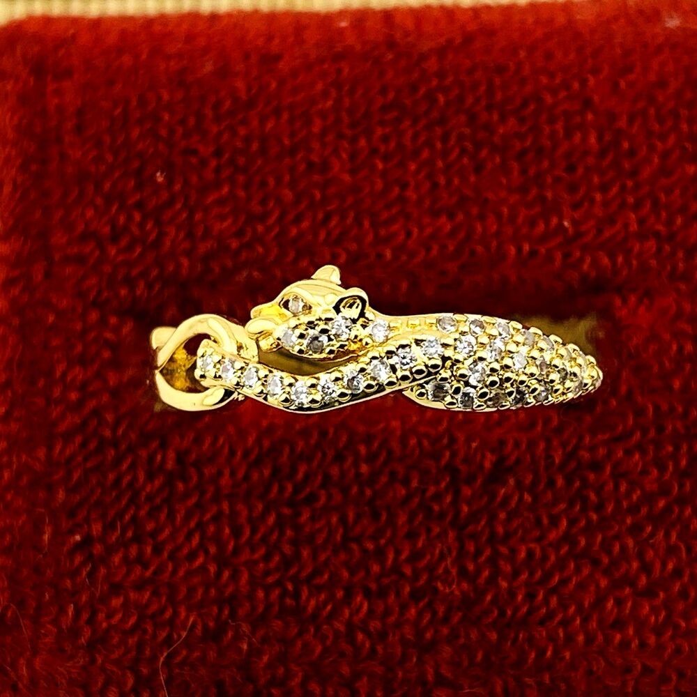 Gold Panther Ring Pavé Crystal Adjustable Size 7 Heavy Plated – Gift Boxed